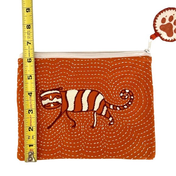 Tiger India Embroidered Cotton Zipper Cosmetic Bag Purse Travel Organizer Pouch - Picture 4 of 6